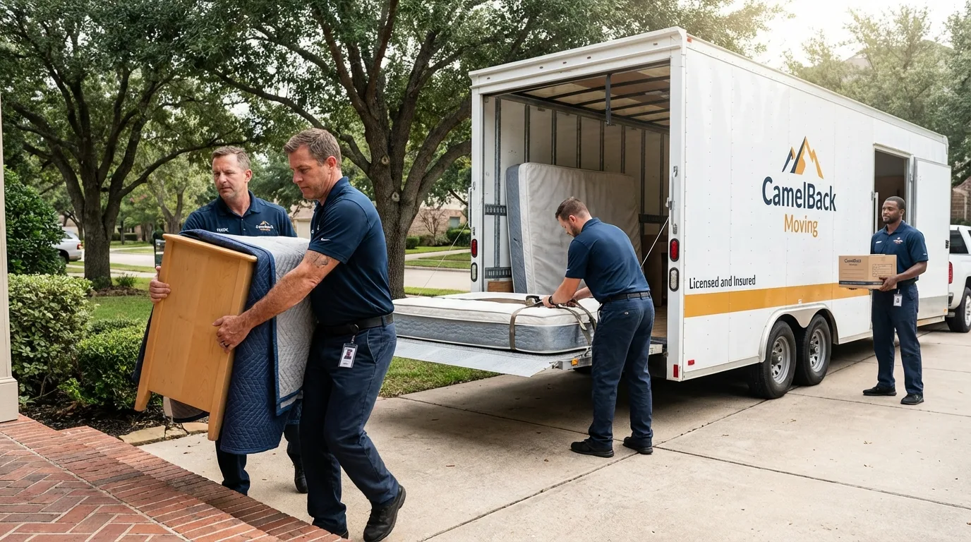Crew loading residential truck for cross-state move from Vilonia, AR